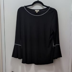 Elegant Black Blouse with White Trim
